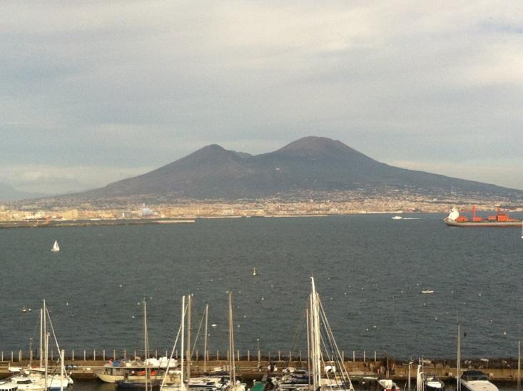 view of the coast and the Vesuvius Volcano