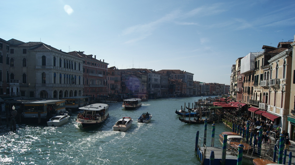 view of the Grand Canal from the Rialto Bridge