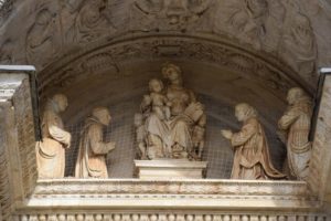 Certosa di Pavia, Detail of the façade of the entry door carved by Benedetto Briosco (1460-1517) and Giovanni Antonio Amadeo (1447-1522) between 1492 and 1507