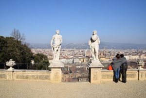 Bardini Gardens - Lovers enjoying the view of Florence from the veranda of the old Villa Bardini which is now a museum