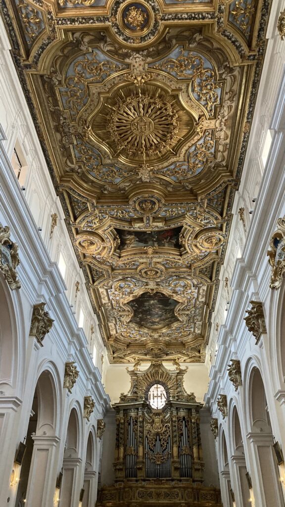 Gold and wook ceiling of San Bernardino Church